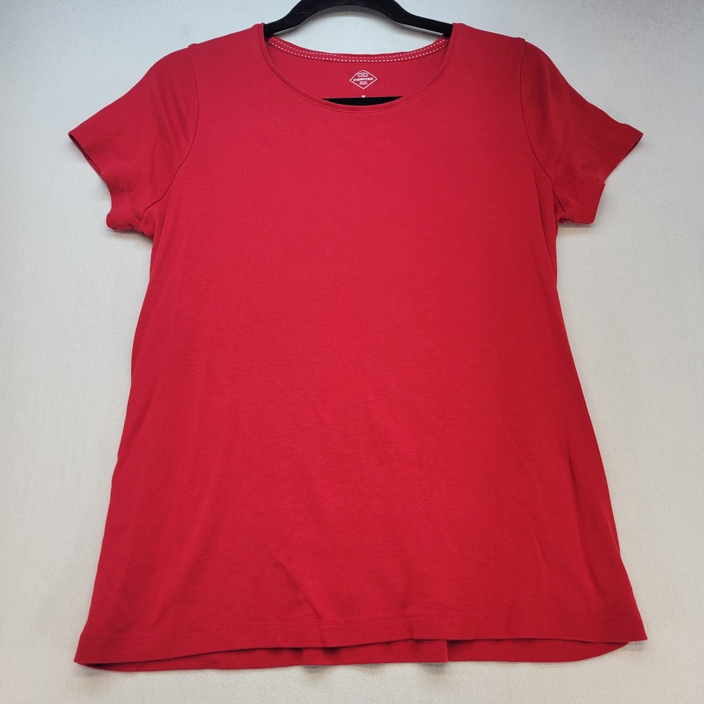 St John's Bay T-Shirt Womens Medium Red Casual Solid Short Sleeve Crew Neck